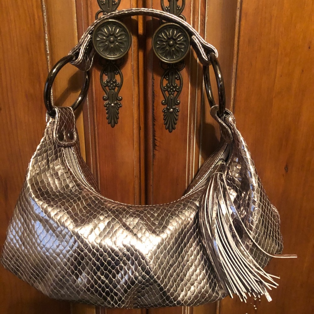 Metallic Silver Snake print Cashe Mini Bag